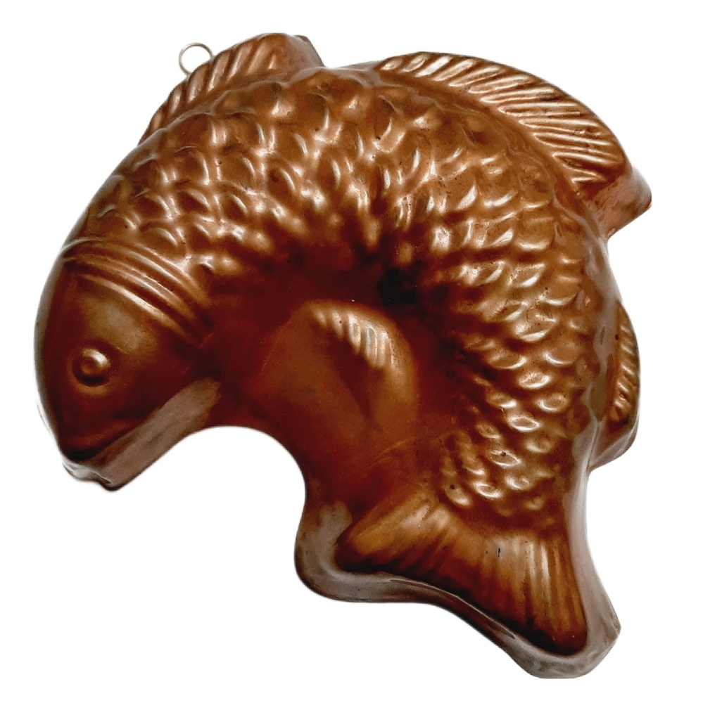 🍒 Vintage Copper Tagus Portugal Metal Fish Jelly Mold 50s MCM Collectible
